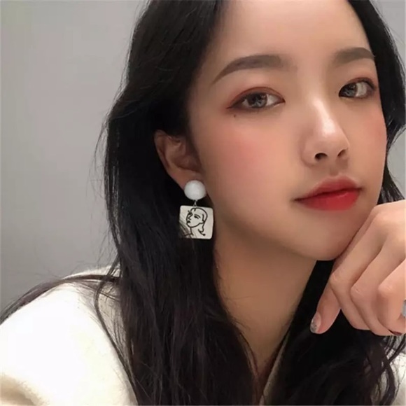 “Him & I” Picasso-Style Art Portrait Face Earrings - Picture 3 of 7